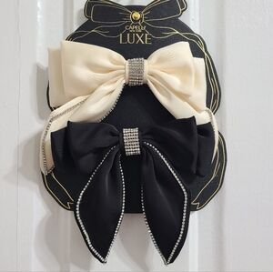 Elegant Capelli of New York Luxe Cream and Black Rhinestones Bow Barrette Set